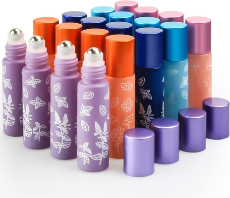10 ml di rotolo di vetro su bottiglia con sfere a rulli in acciaio inossidabile, tappo in alluminio metallico